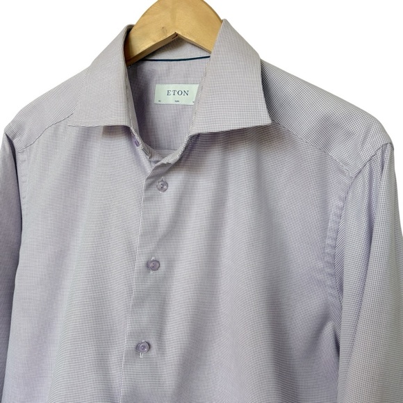 ETON Men's Purple Check Slim Fit Dress Shirt 42 16.5 Long Sleeve Formal Business - Picture 1 of 8
